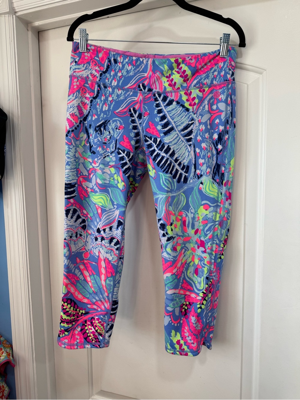 Lilly Pulitzer Neon Floral Capri Leggings - Blue, Pink & Green capri leggings